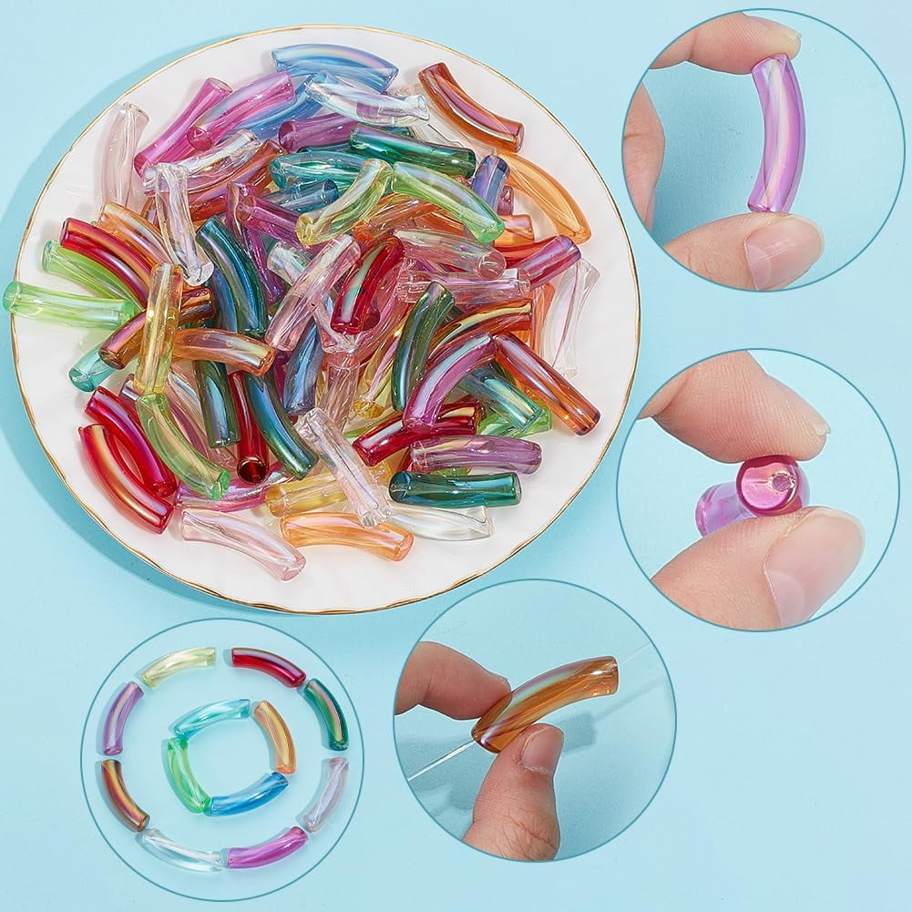 DIY Acrylic Tube & Brass Rhinestone Beads Jewelry Making Kits Mixed Color Beads: 8~33x8~10x3.5~8mm Hole: 1.6~2mm 240pcs