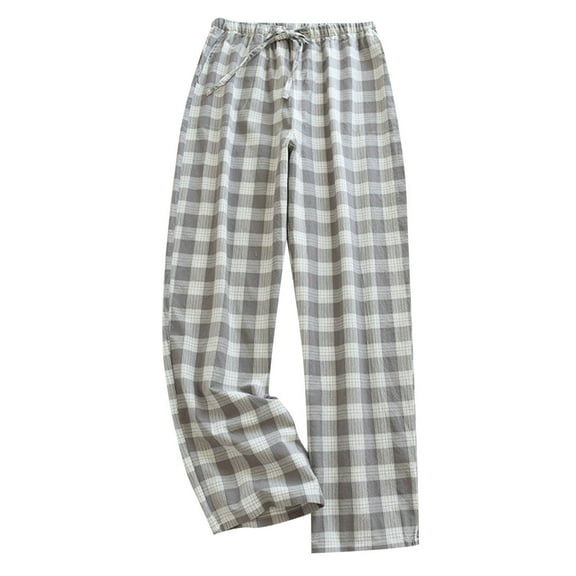 TIWEKE Mens Pj Pants Cotton,Washable Cotton Pajamas Pants Pure Cotton Thin Plaid Home Pants Grey,S