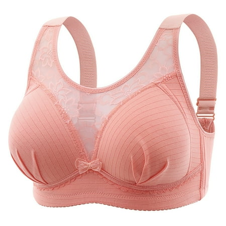 Ukumplol Womens Bras Comfortable Large Size Gathered Underwear Anti Sagging Back without Ring to Collect Breasts Ladies Mother Bra Sports Bra Push Up Bras for Women Wireless Bra Pink 42