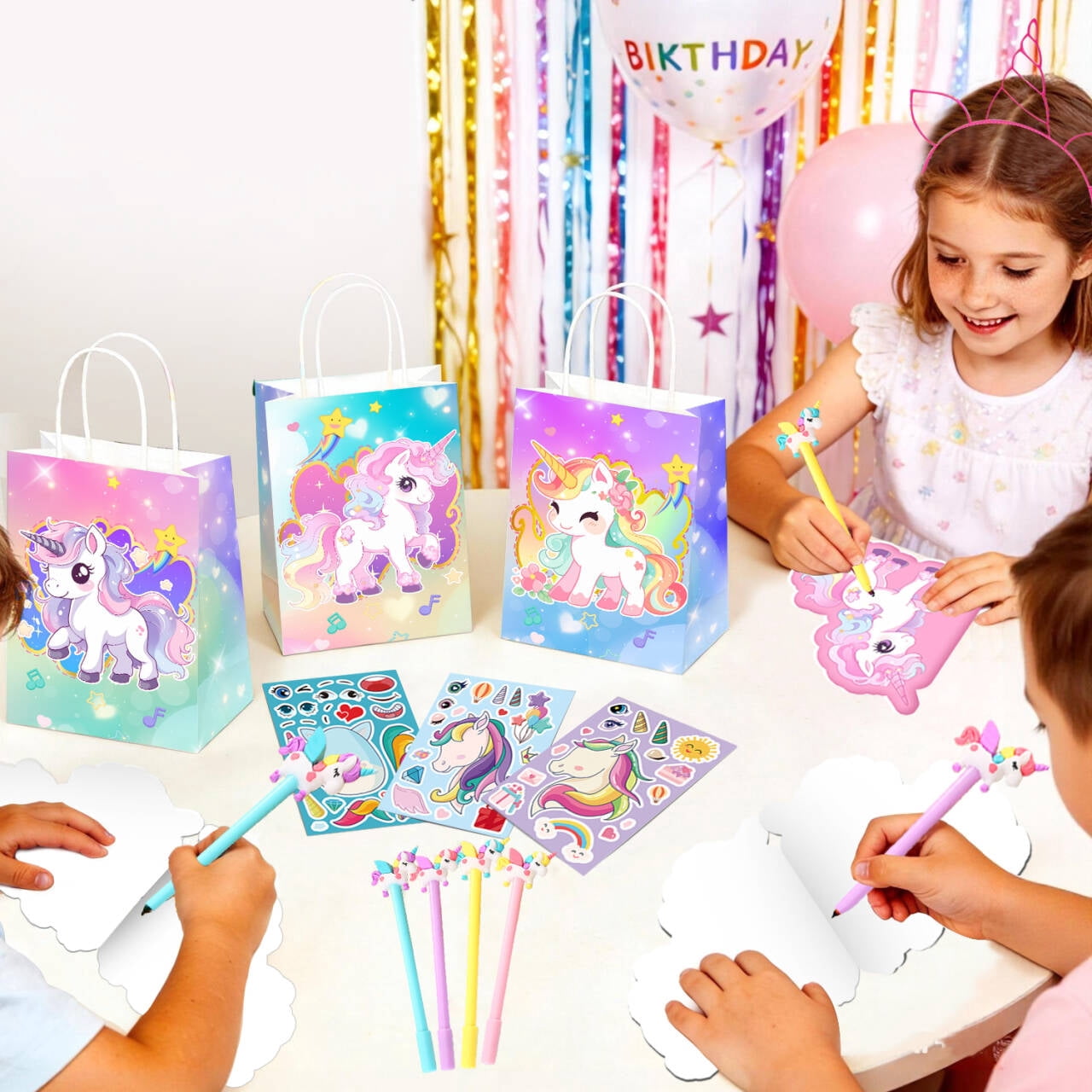 84Pcs Unicorn Birthday Party Favors Set, DIY Unicorn Decor Kit with Stickers, Bags, Pens, Notebooks and Scratch Cards for Birthday Party Supplies