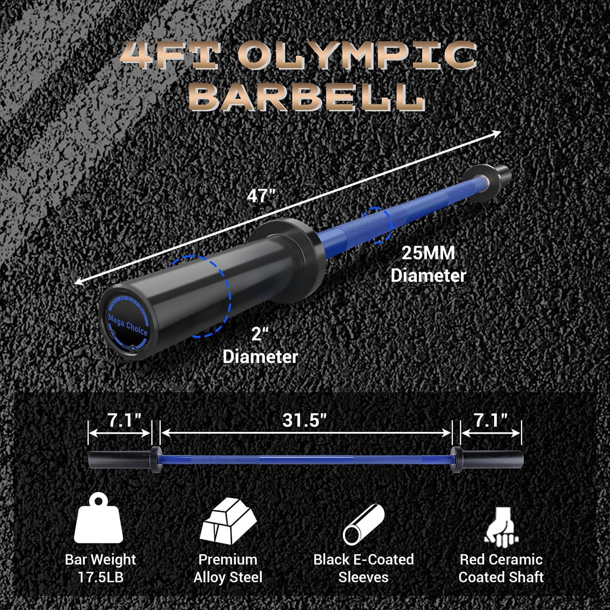 Ataucjin Olympi.c Barbell, 4FT Weight Bar For Weightlifting and Powerlifting 45lb, Olympi.c Bar for 500lbs Capacity, Weight Bar Fit 2” Standard Weights