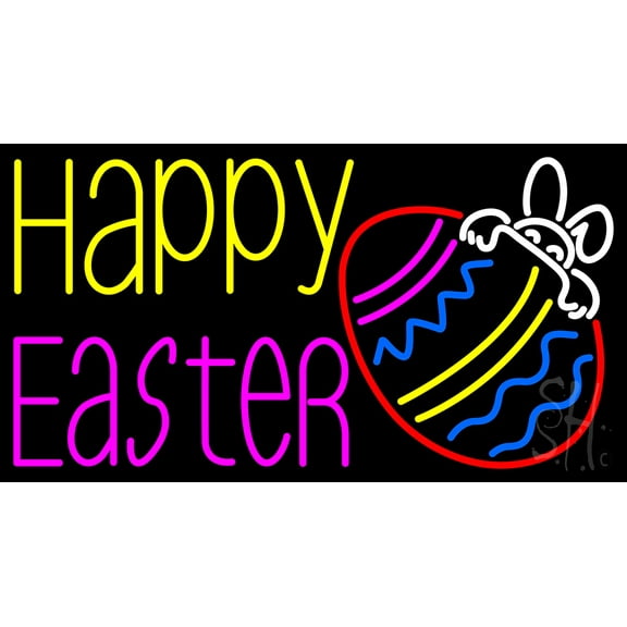 Happy Easter 4 LED Neon Sign 13 x 24 - inches, Clear Edge Cut Acrylic Backing, with Dimmer - Bright and Premium built indoor LED Neon Sign for special occasion decor.