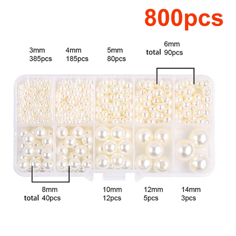 Ibeedow 800 Pcs Pearl Beads for Jewelry Making, Fake Pearls for Crafts  Jewelry Making, 3-14mm Ivory White Pearl Beads for Crafting Bracelets 