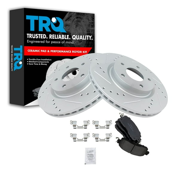 TRQ Front Performance Brake Pad & Rotor Kit Brake Pads Brake Rotors Set Ceramic Premium G-Coated Fits Select 2013-2019 Nissan Altima