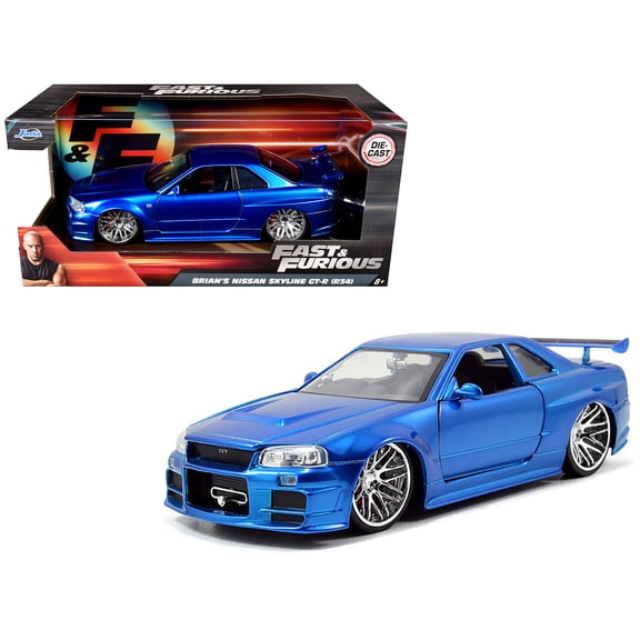 Jada Toys Brian's Nissan GTR Skyline R34 Blue Fast & Furious Diecast Car Play Vehicle