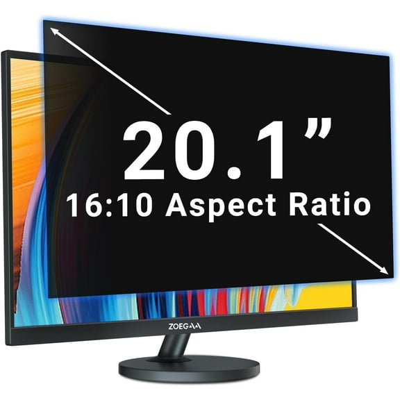 20.1 Inch 16:10 Computer Privacy Screen for Widescreen Monitor, 20.1 inch Removable Anti Blue Light Glare Eye Protection Shield, Black Blackout Anti Spy Desktop Security Private Filter