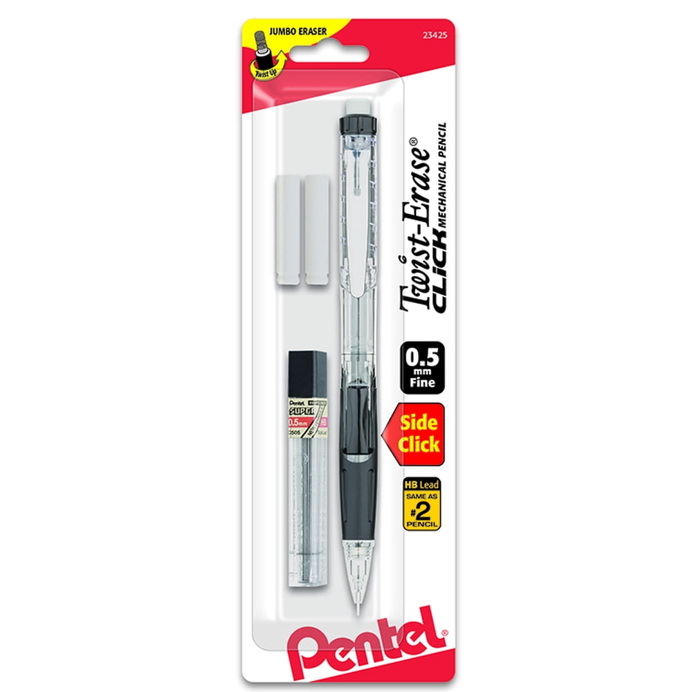 Pentel TwistErase Click Mechanical Pencil 0.5mm,with Lead, 2 Erasers
