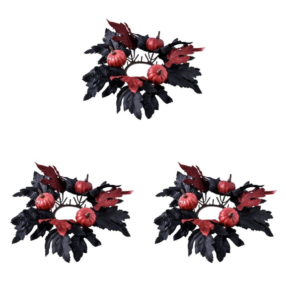Halloween Candle Rings Wreaths for Pillar Candles with Artificial Maple Leaves Pumpkin and Flowers,Fall Thanksgiving Table Centerpiece Decor for Home Dining Party Mantel Halloween Decorations
