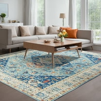 Traditional Area Rug, 5'x7' Foldable Medallion Carpet, Indoor Non-Slip Rug for Kitchen Living Room Bedroom Dining Room