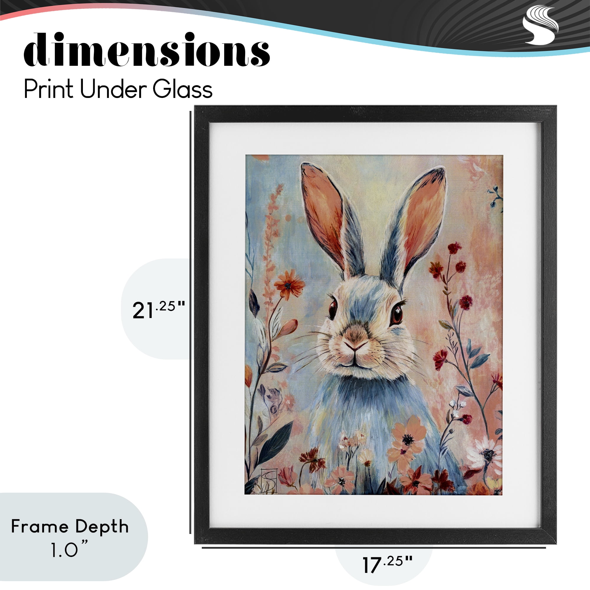 Stupell Industries Blue Rabbit & Wildflowers Black Framed Print Under Glass, design by Sara Culpepper