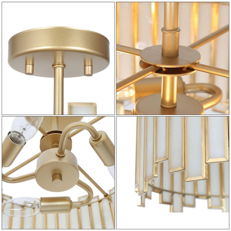 LNC Demo 3-Light 13-in Matte Gold and Tiffany Glass LEDsemi-flush Mount Light
