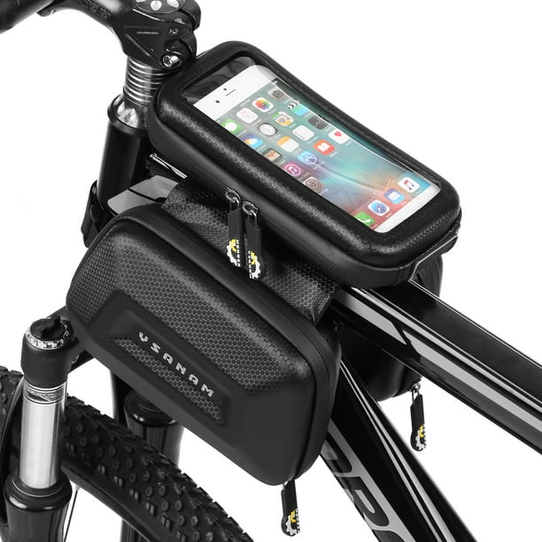 Sacoche Cadre de Vélo,Sacoche de Guidon étanche,Sacoche de  Vélo,Navigation,Support de téléphone portable avec écran noir