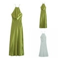 thumbnail image 2 of Kaemgyyd Wedding Guest Dresses for Women Satin Soft Halter Neck Sleeveless Maxi Dress Elegant Silk Solid Cocktail Party Dress, 2 of 5