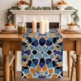 thumbnail image 2 of Morocco Floral Pattern Table Runner, Vintage Tribal Ethnic Orange Blue Flower Cotton Linen Kitchen Table Decoration Washable Dining Tabletop Runners for Home Party Decor 13x60 Inches, 2 of 9