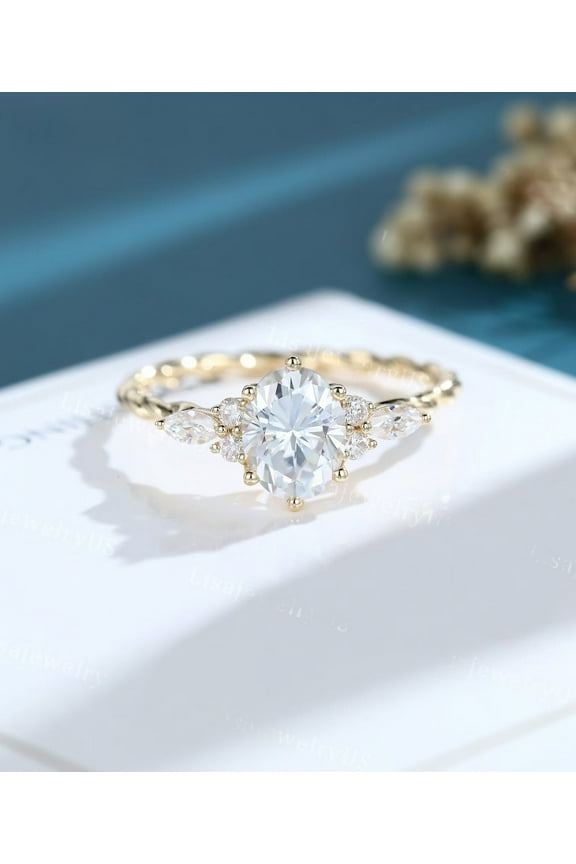 1.50Ct Oval Cut Moissanite Womens Engagement Ring 14K Yellow Gold Plated