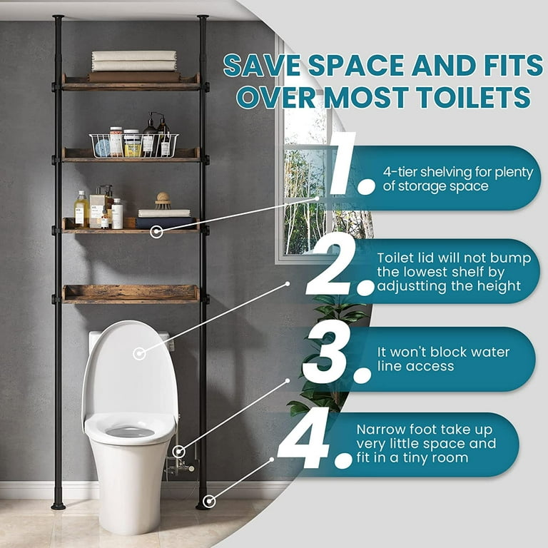 DYN Ptah Over The Toilet Storage Shelves, 4-Tier Adjustable Over Toilet  Bathroom Organizer,Metal Over Toilet Shelves Storage for Small Room, Saving