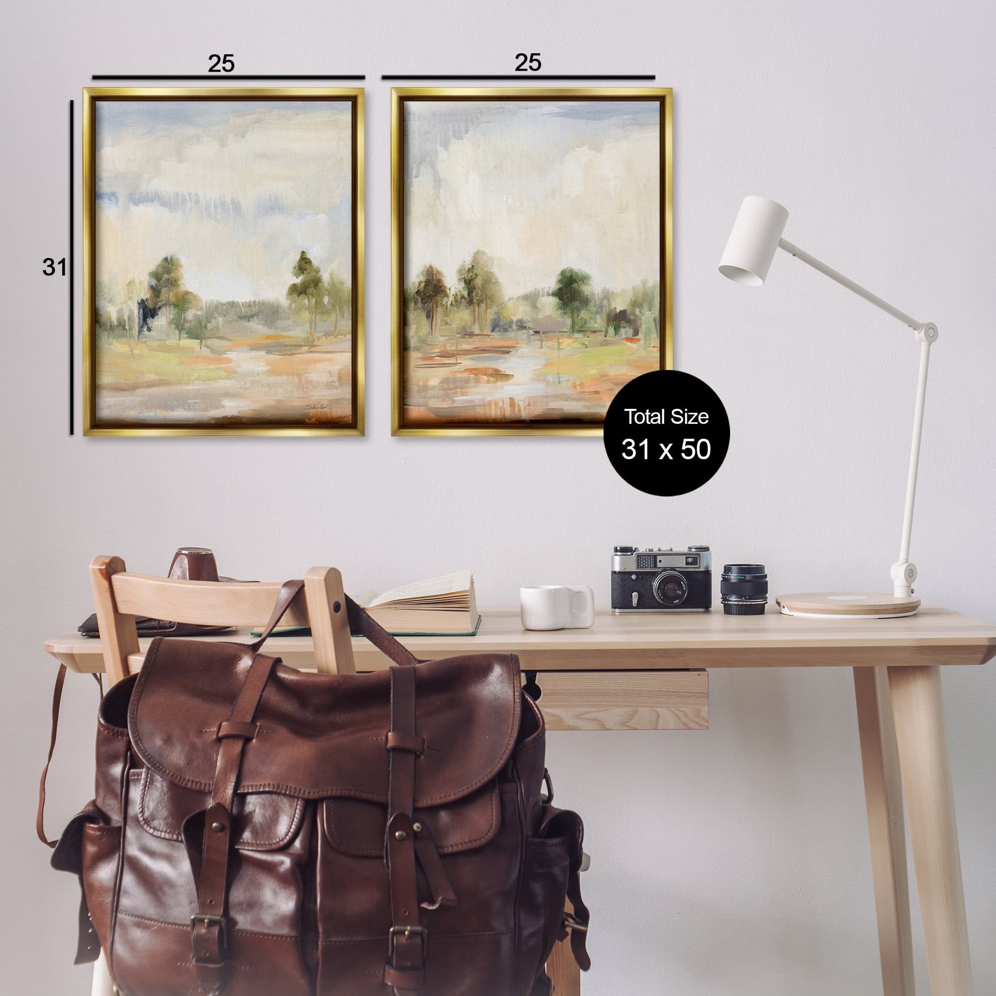 Stupell Industries Summer Rainstorm in the Woods Landscape & Nature Painting Gold Floater Framed Canvas Art Print Wall Art, 31 x 25, Set of 2
