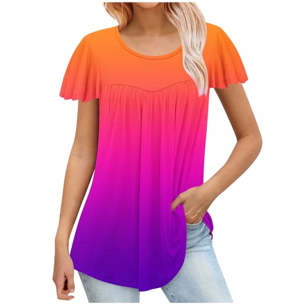 Blusas de Algodón para las Mujeres Impresas 3/4 Mangas Cuello Redondo Casual, Camisetas Casuales de Mujer para el Hogar Y Diario