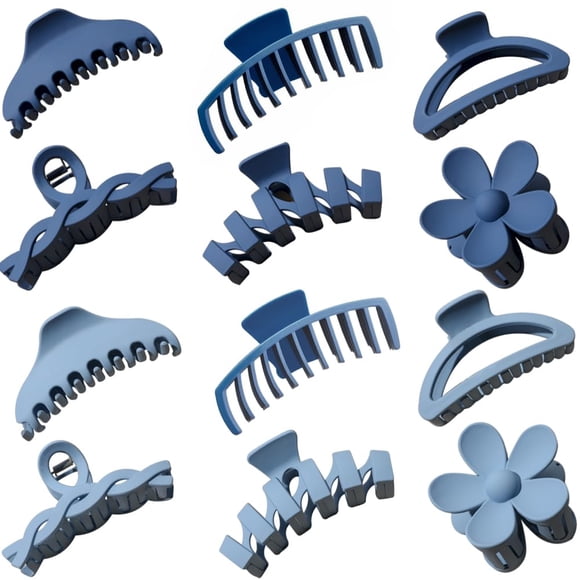 12 pinzas de garra, pinzas para el cabello de múltiples formas para mujeres, pinzas de garra de mandíbula grandes antideslizantes para accesorios para el cabello rizado fino y grueso (azul)