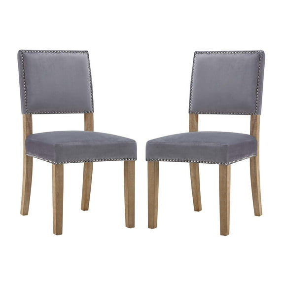 Modern Contemporary Urban Design Dining Kitchen Room Side Chair, Set of Two, Velvet Fabric Wood, Grey Gray