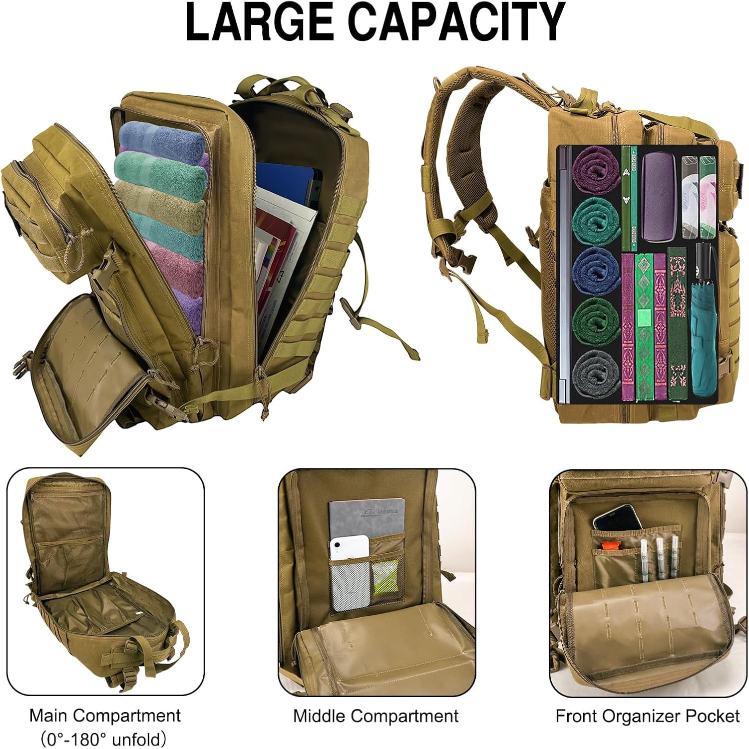 WOLT | 50L Camping Backpack--Large Multifunction Outdoor Molle Bag Backpacks Khaki