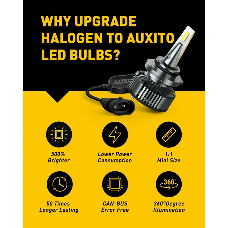 AUXITO 9006/HB4 LED Light Headlight Bulbs,80W 16,000lm per Pair, 9006 Low Beam Headlight Bulb,6500K Xenon White, Pack of 2