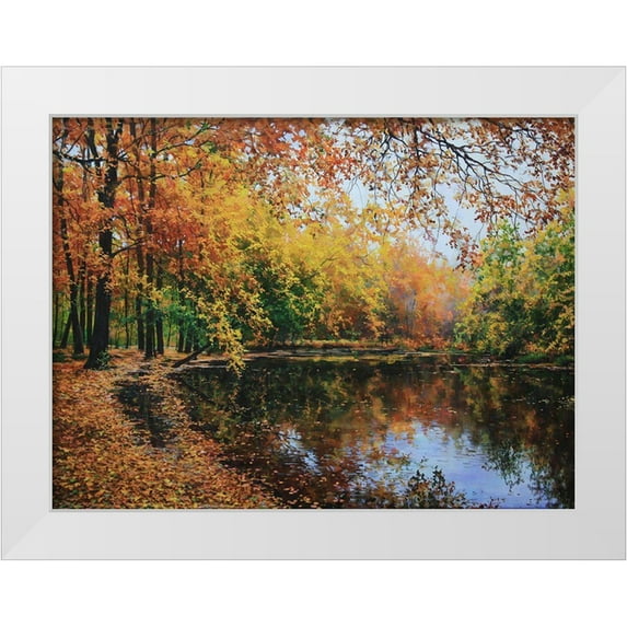 Cernov, Ivan 14x12 White Modern Wood Framed Museum Art Print Titled - Autumn Sings with the River