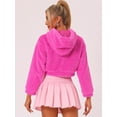 thumbnail image 4 of DARING DIVA Women's Faux Fur Zip Up Casual Fuzzy Hooded Crop Jacket XS Hot Pink, 4 of 6