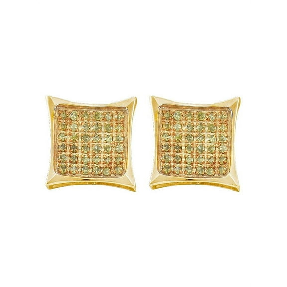 10K Yellow Gold Canary Yellow Diamond Princess Shaped Fine Earrings 1/10 Ctw.