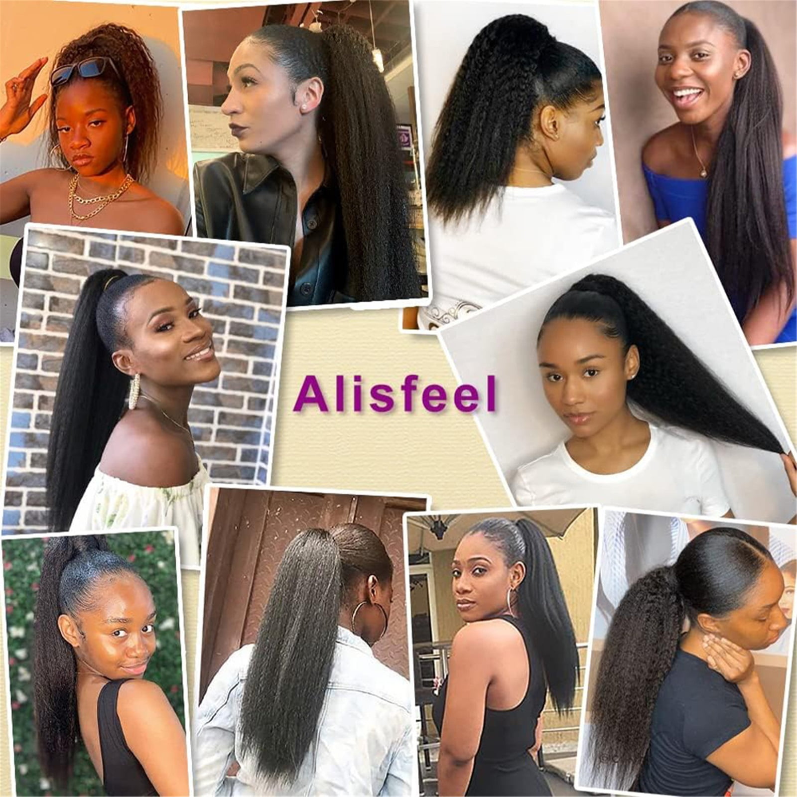 Brazilian Kinky Straight Drawstring Ponytail Human Hair Extensions Remy Pony Tail with Clip
