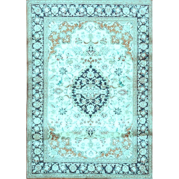 Ahgly Company Indoor Rectangle Medallion Light Blue Traditional Area Rugs, 8' x 12'