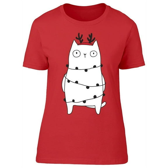 Cute Cat Deer Horns Christmas T-Shirt Women -Image by Shutterstock, Female XX-Large
