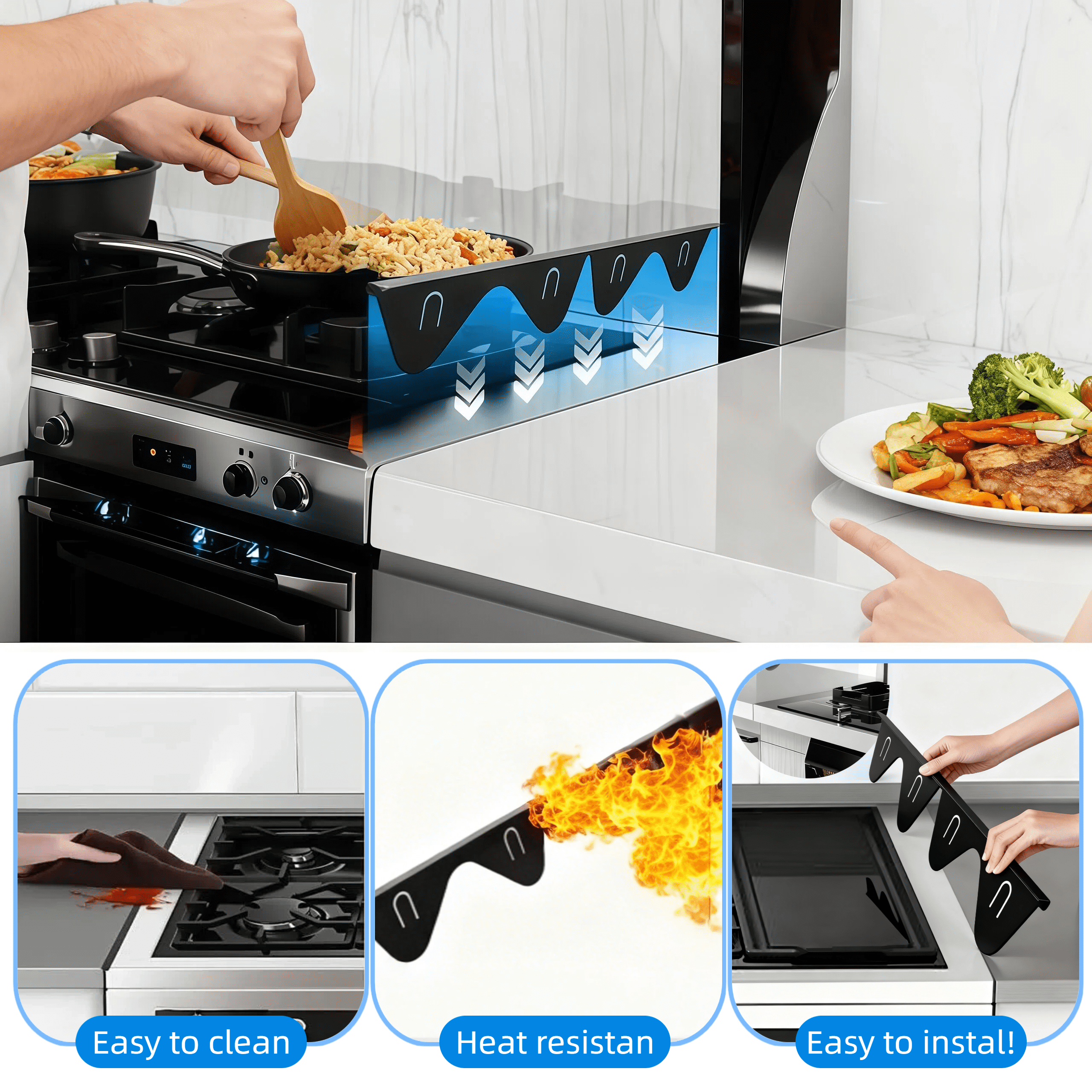 ZHIJYBO 2 Pack Stainless Steel Stove Gap Covers, Stove Gap Filler for Kitchen, Stove Counter Gap Cover Trim Kit, Oven Gap Filler Heat Resistant & Easy Clean,  Adjustable Length 13.8" To 27.5", Black