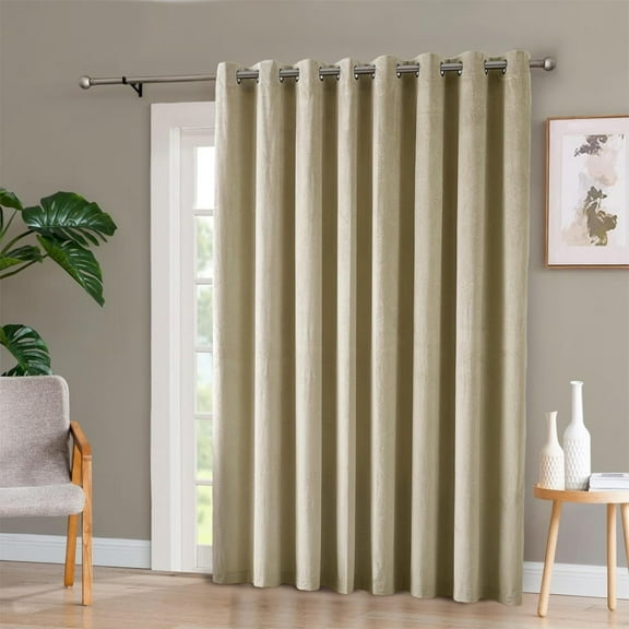 WARM HOME DESIGNS Velvet Extra Wide 84 Inches Lohg Beige Curtains With Embossed Damask Design. VE PATIO 84 BEIGE
