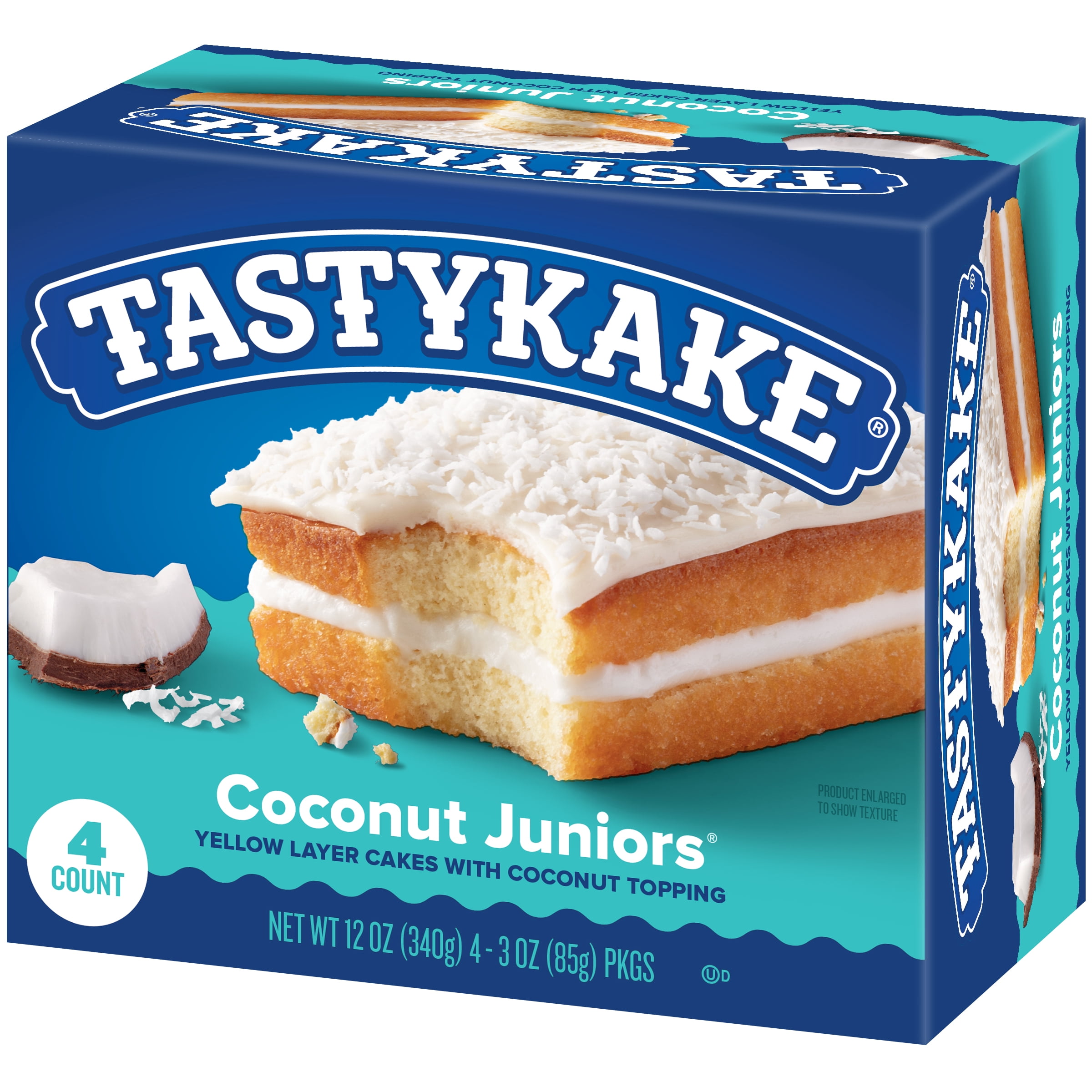Tastykake Coconut Juniors, 4 Count, 4 Individually Wrapped Coconut Topped Snack Cakes, Shelf-Stable
