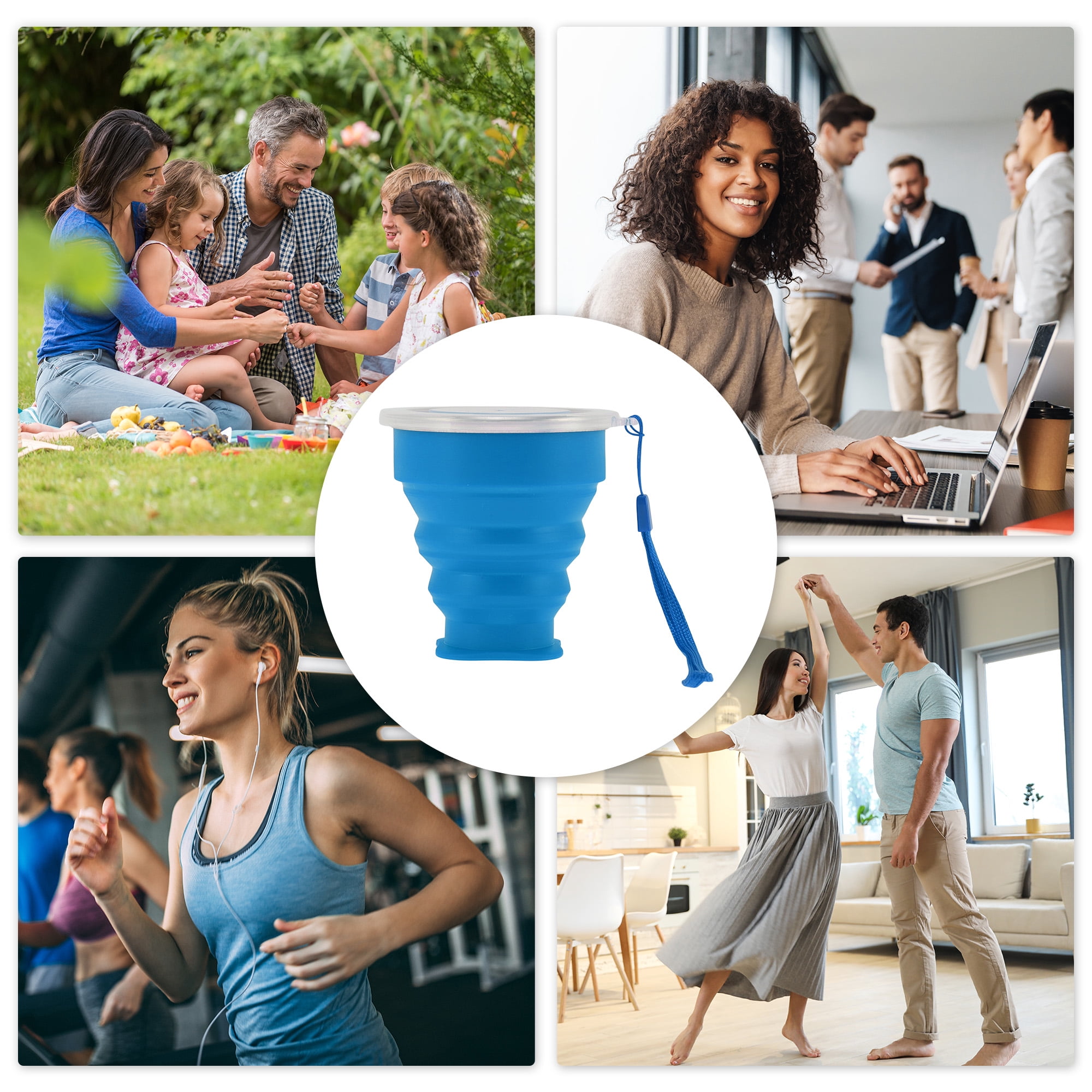 Unique Bargains Folding Cup with Wrist Strap Collapsible Cups 200ml 1 Pc Blue