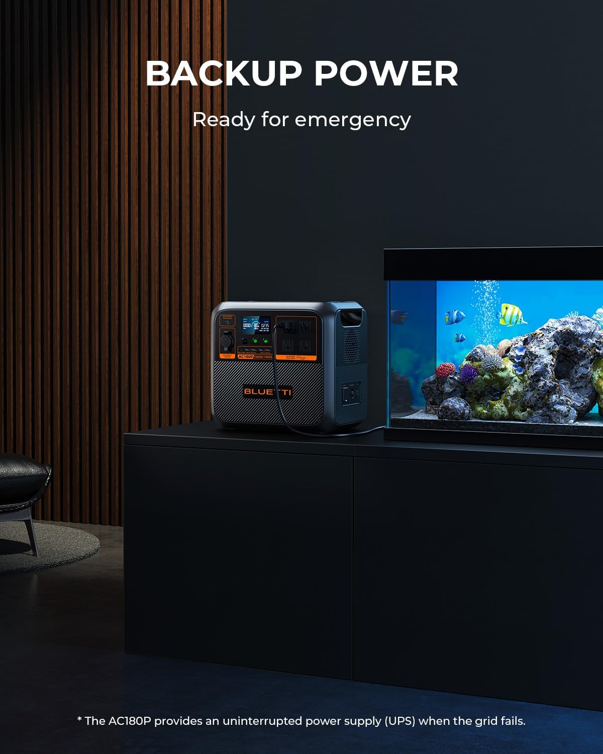 BLUETTI AC180P Solar Generator with 200W Solar Panel (Ships Separately), 1440Wh LiFePO4 Portable Power Station, 4 x 1800W AC Outlets, 2700W Surge