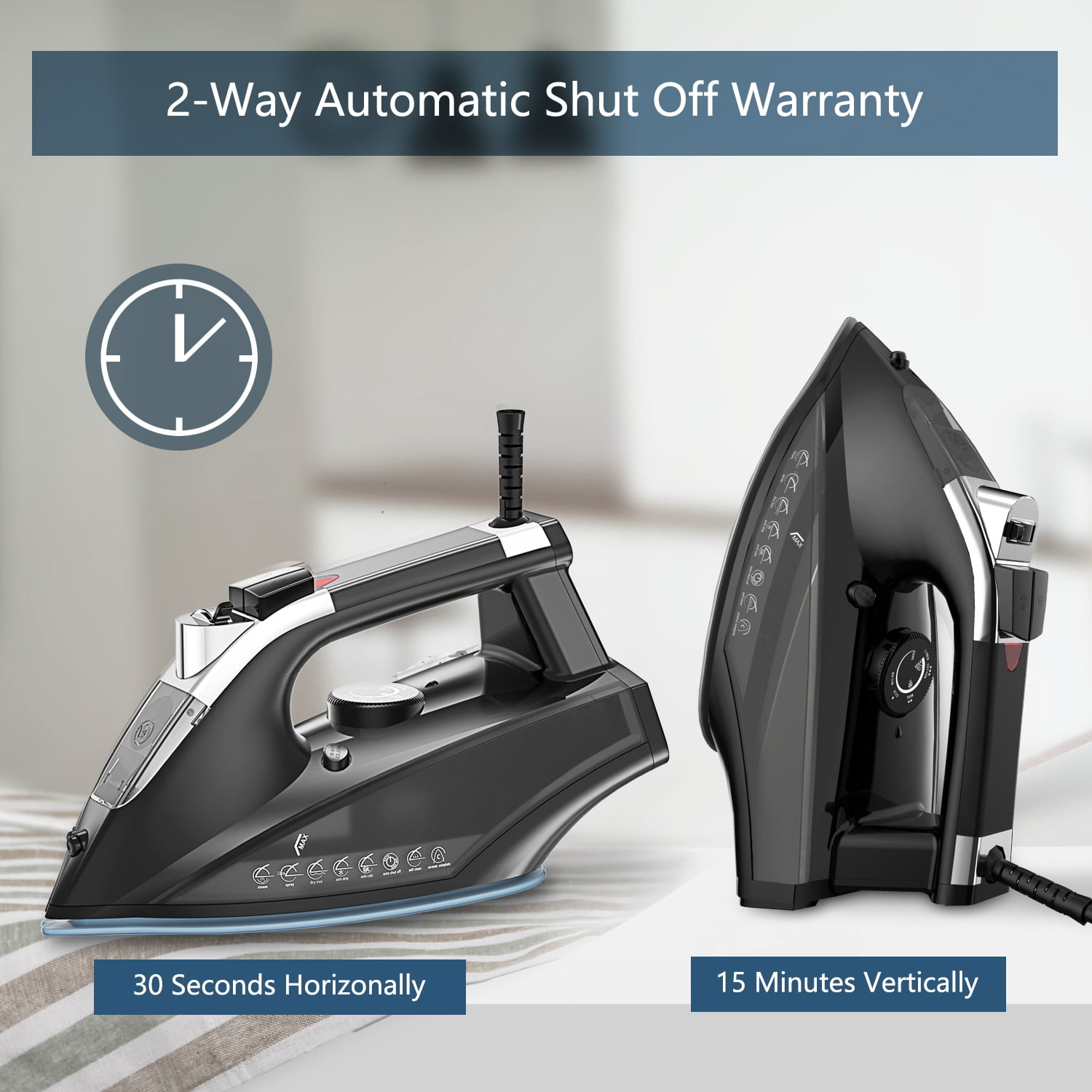 Moosoo Professional Steam Iron Portable Ironorded with Auto off Protect Anti drip Black