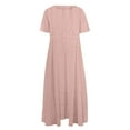 thumbnail image 4 of Fartey Womens Cotton Linen Maxi Dresses Plus Size Summer Short Sleeve Crew Neck Casual Dresses Loose Flowy Beach Vacation Sundress Pink L, 4 of 4