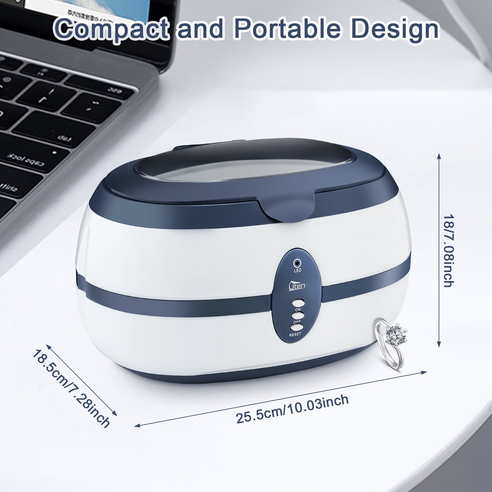Uten Ultrasonic Cleaner Machine with Digital Timer, 600ml Stainless Steel Tank for Jewelry, Eyeglasses, Watches, Deep Clean Dentures, Rings, Tools