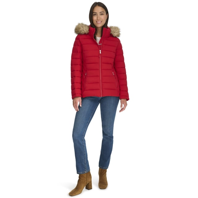 Chaqueta Tommy Hilfiger de piel sintética con ribetes cortos y acolchados para mujer
