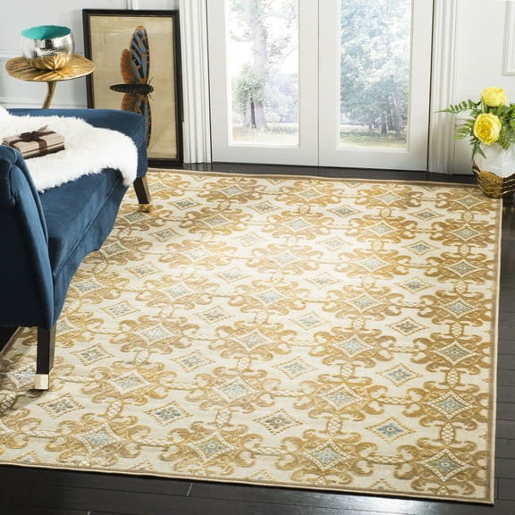 SAFAVIEH Martha Stewart Kader Floral Geometric Area Rug, Taupe/Cream, 5'1" x 7'6"