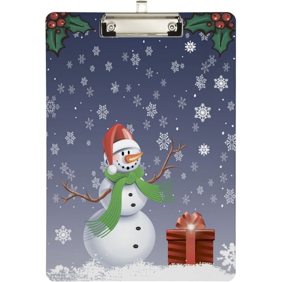 FMSHPON Christmas Snowman Snowflake Present Clipboard Hardboard Wood Nursing Clip Board and Pull for Standard A4 Letter 13x9 inches