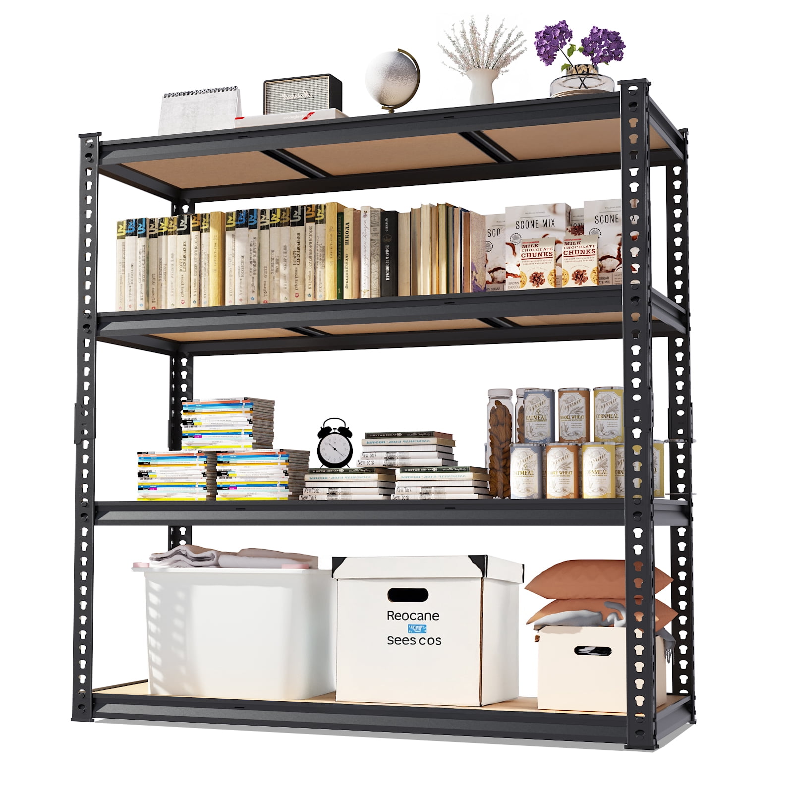 Ktaxon 4 Tier 48" W Shelving Rack for Garage & Industrial Heavy Duty,  2500LBS Adjustable Metal Tough Shelves Gloved Rubber Hammer, 48" W x 60" H x 24" D