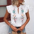thumbnail image 3 of Tnhcen Women's Tie-Front Blouse, Floral Embroidered Short Sleeve Shirt, Summer Loose Fit Top with Ruffle Sleeves, Casual Satin Matte Shirt for Women S-2XL, 3 of 8
