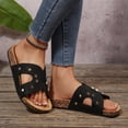 thumbnail image 4 of Womens Cork Footbed Slide Sandals with Arch Support Trendy Studded Hollow out Comfy Summer Slip on Flat Shoes Black Size 8, 4 of 9