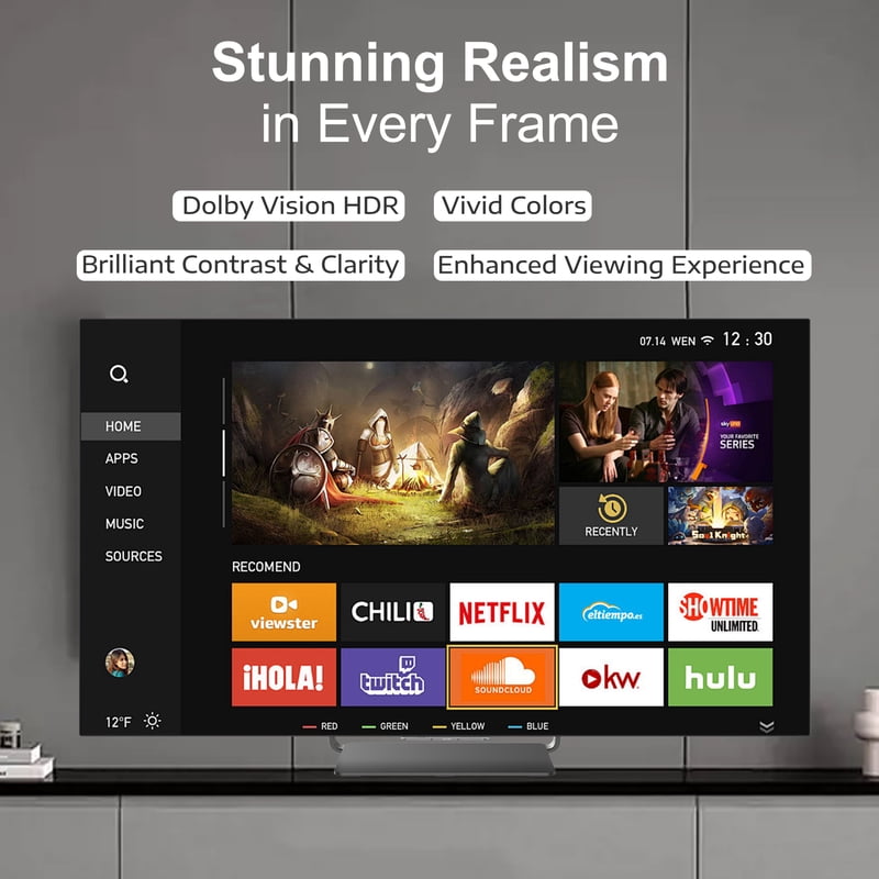 Sansui S55VAUW 55 inch Class 4K UHD Smart Web OS TV front and back view