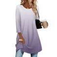 thumbnail image 5 of JTZGDY Fall Tunic Tops for Women Fashion Tie Dye/Striped/Color Block/Floral Printed 3/4 Length Sleeve Crewneck Graphic T-Shirts Loose Flowy Dressy Pullover Blouse Purple#01 L, 5 of 7