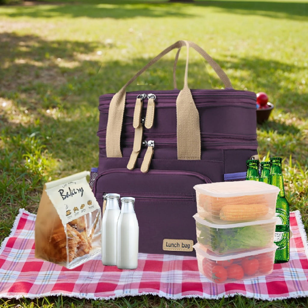 Lunch Bag for Women, Loncheras Para Mujer, Leakproof Insulated Large Lunchbox Dual Compartment Lunch Box Adult For Work Beach Picnic Hiking