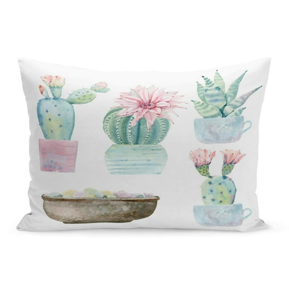 BOSDECO Cacti Succulent Watercolor Saguaro Cactus It Perfect Bloom Desert Pillowcase Pillow Cover Cushion Case 20x30 inch